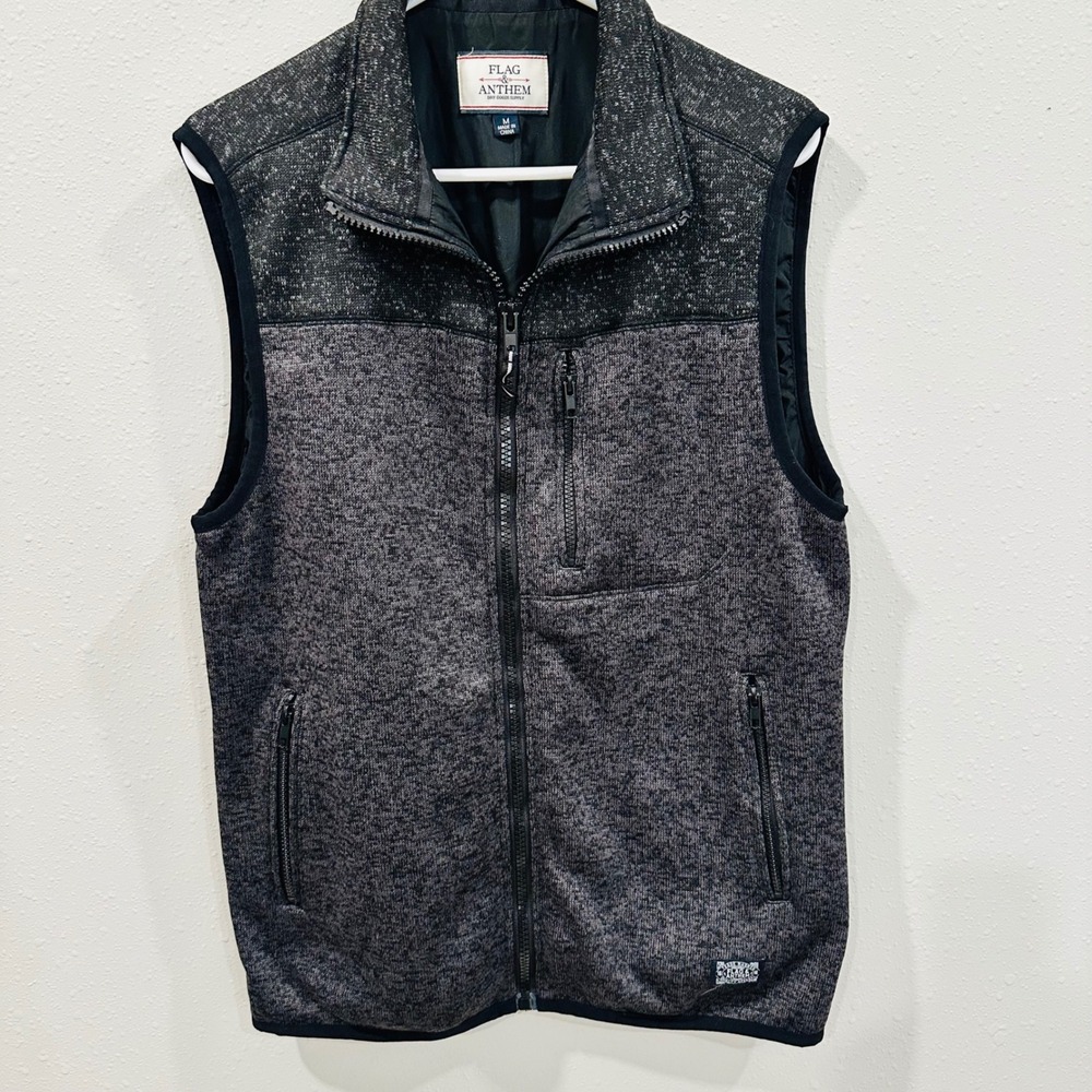 FLAG & ANTHEM Men's Vest Heathered Grey Fleece Zip Up Pockets - Size‎ M, casual